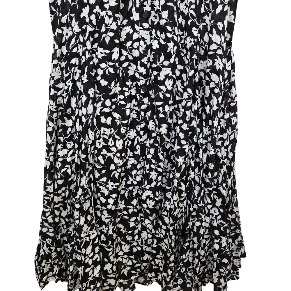 Chelsea & Theodore XL Black White Floral Cotton Smocked Midi Dress Sleeveless - Picture 3 of 13